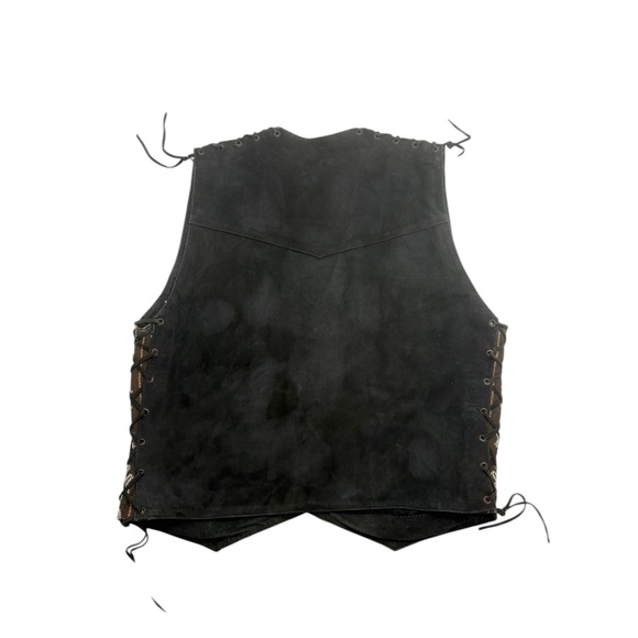 70s Vintage Leather & Southwestern Woven Festival Vest Lace-Up Sides - Picture 6 of 14